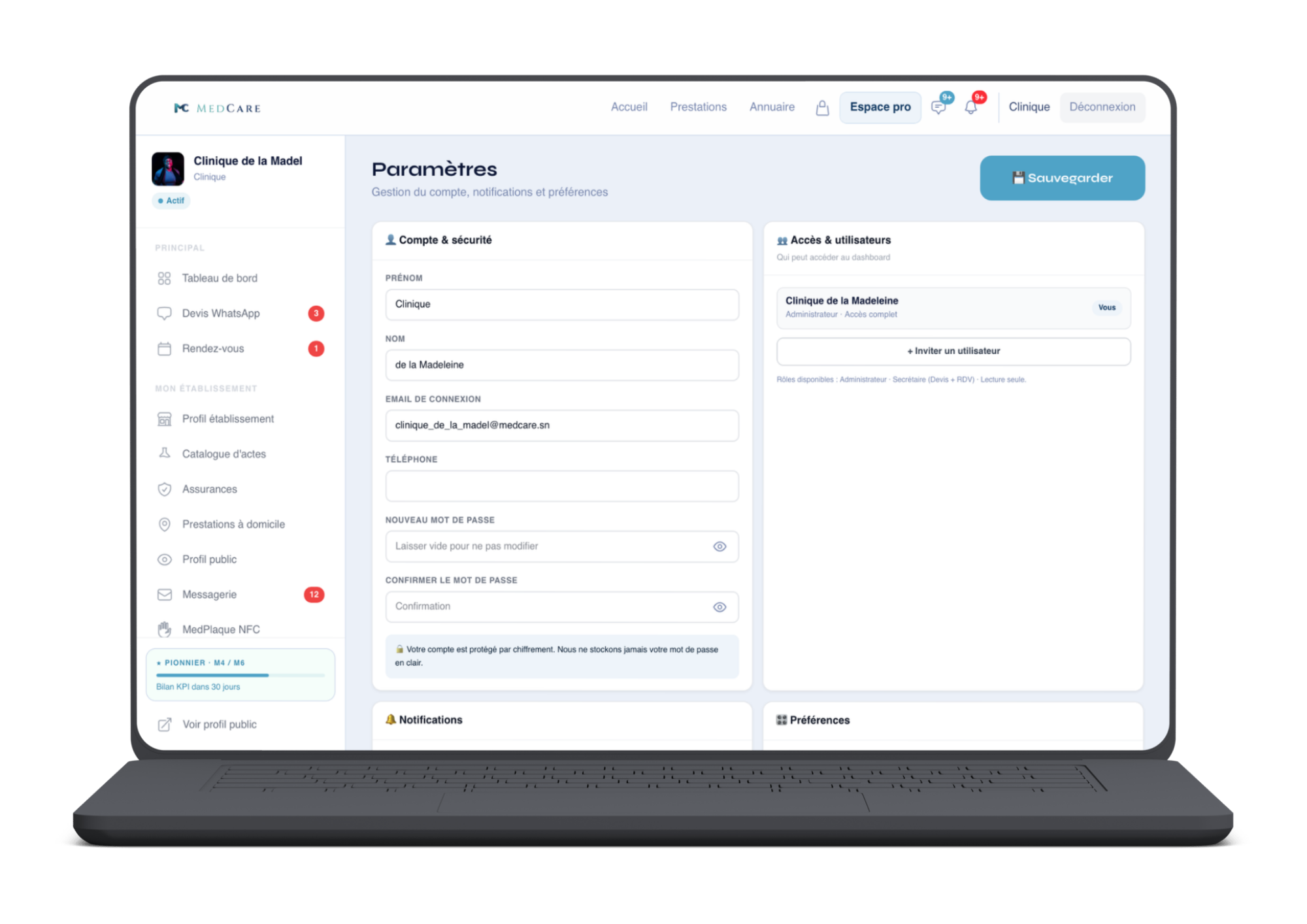 Paramètres du compte et gestion de l'équipe